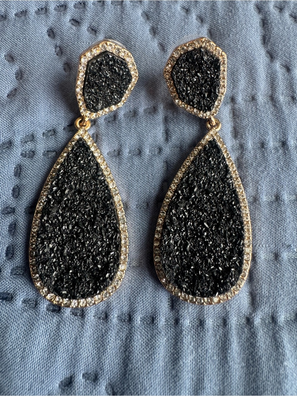 BaubleBar Black Druzy Teardrop Earrings with Gold Accents